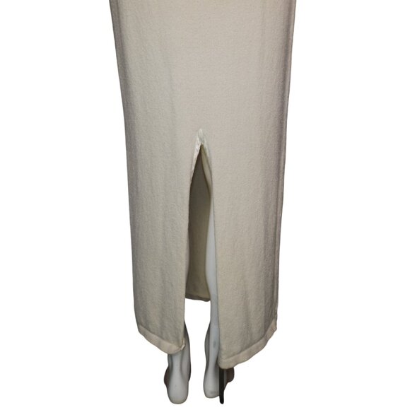 CACHE Knit Maxi Dress, M, Ivory, Satin Trim, Tank, Back Vent, Stretch, Pull over - Picture 7 of 12